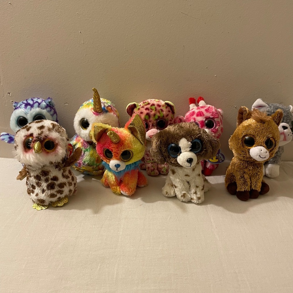 Ty Beanie Boos Lot of 9 Owl & Friends Plush Toys Oscar Whoolie Fergus